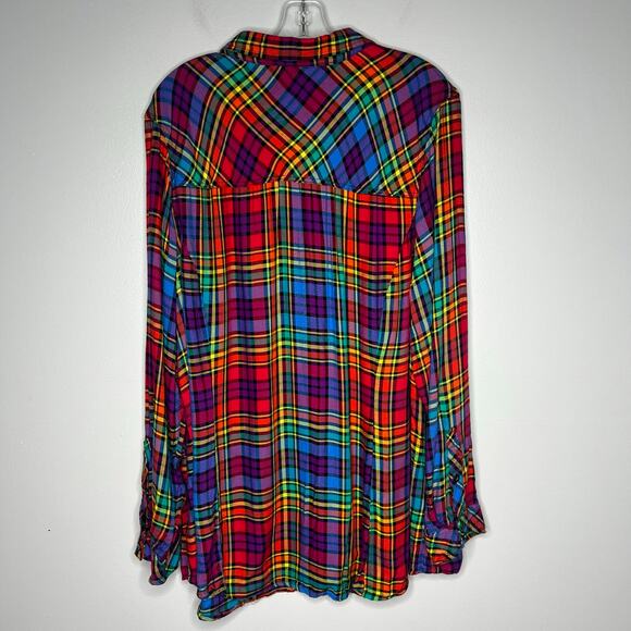 Torrid Challis Button-Down Long Sleeve Shirt Rainbow Plaid Size 3X Fall Western - Picture 9 of 15